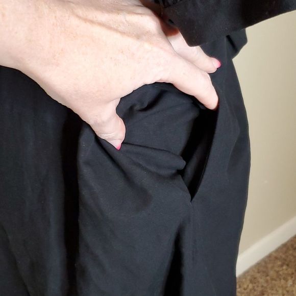 Ann Taylor Medium Black Linen blend Belted Midi Shirtdress Puff Sleeves - Picture 7 of 12